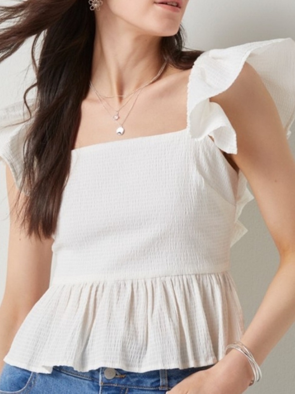 MI AMI WHITE BELLA FLUTTER SLEEVE BOW BACK TOP SIZE SMALL